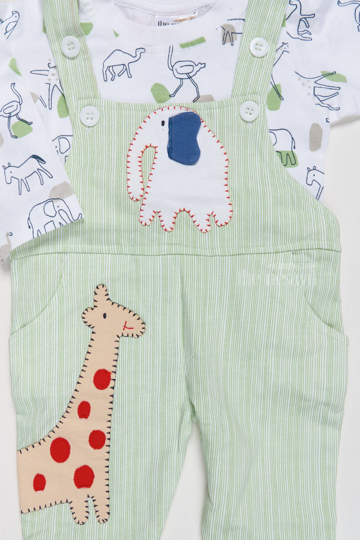 The Nesavu Baby Casual Sets Ethnic Wear for Newborns Cotton Green Romper with Giraffe Applique and Printed Shirt Nesavu Ethnic Wear Newborns Cotton Green Romper Giraffe Applique | The Nesavu