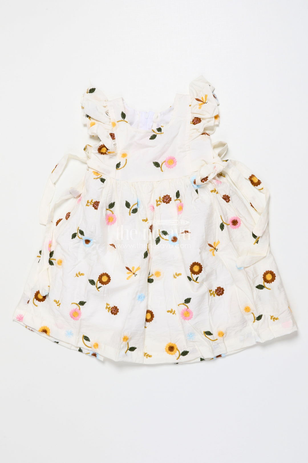 The Nesavu Girls Cotton Frock Everyday Cotton Frock for Baby Girls with Floral Threadwork Nesavu 20 (3Y) / Half white GFC1994B-20 Nesavu baby girl cotton frock floral embroidery perfect everyday wear play