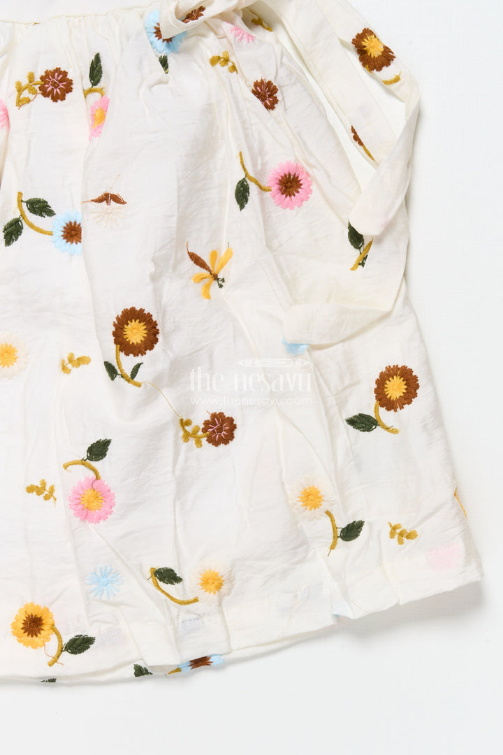 The Nesavu Girls Cotton Frock Everyday Cotton Frock for Baby Girls with Floral Threadwork Nesavu Nesavu baby girl cotton frock floral embroidery perfect everyday wear play