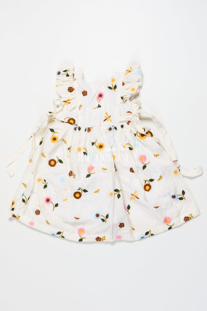 The Nesavu Girls Cotton Frock Everyday Cotton Frock for Baby Girls with Floral Threadwork Nesavu Nesavu baby girl cotton frock floral embroidery perfect everyday wear play