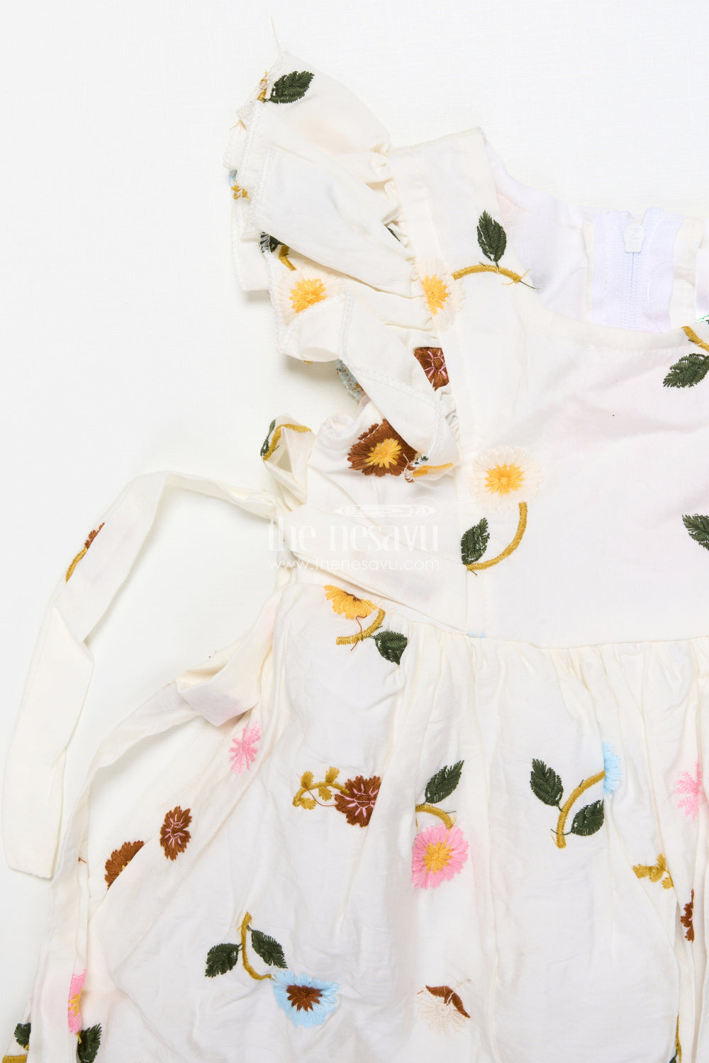 The Nesavu Girls Cotton Frock Everyday Cotton Frock for Baby Girls with Floral Threadwork Nesavu Nesavu baby girl cotton frock floral embroidery perfect everyday wear play