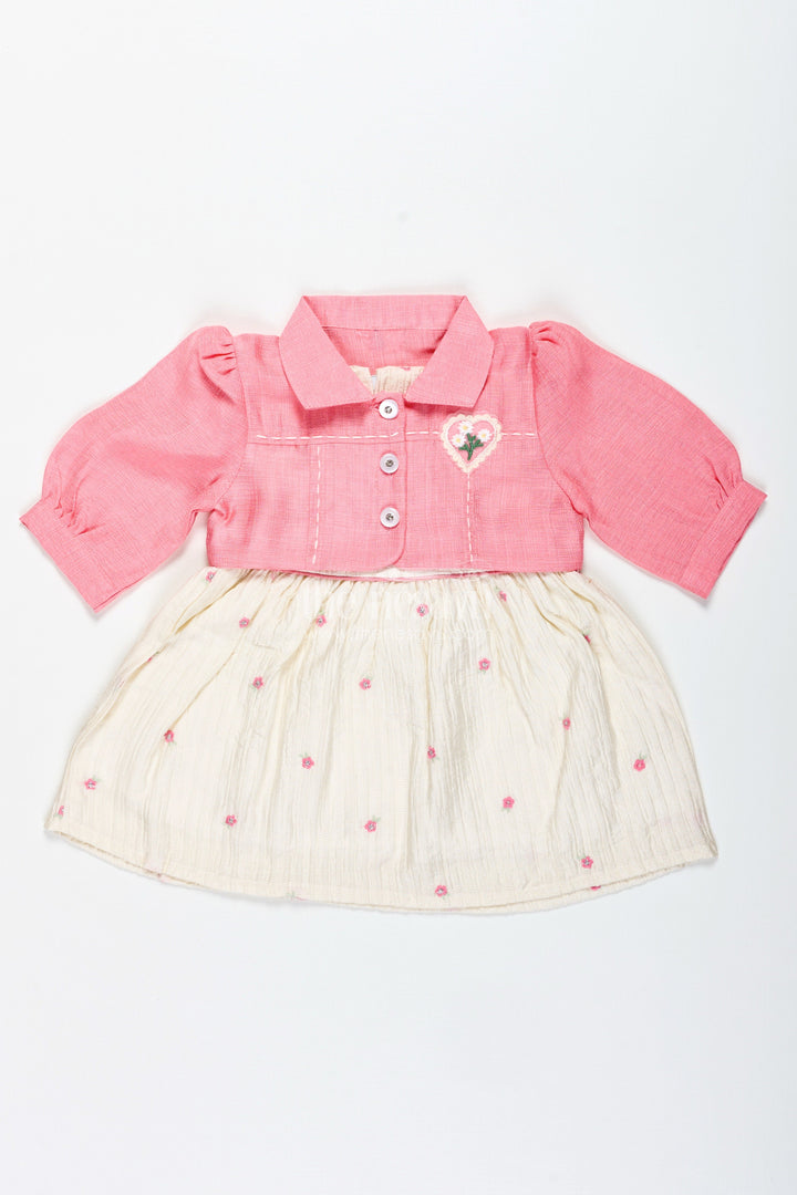 The Nesavu Baby Cotton Frocks Everyday Cotton Outfit Set for Baby Girls with Embroidery Nesavu 14 (6M) / Peach BFJ838A-14 Nesavu Soft Cotton Baby Girl Everyday Outfit Pink Shirt Embroidered Sleeveless Frock