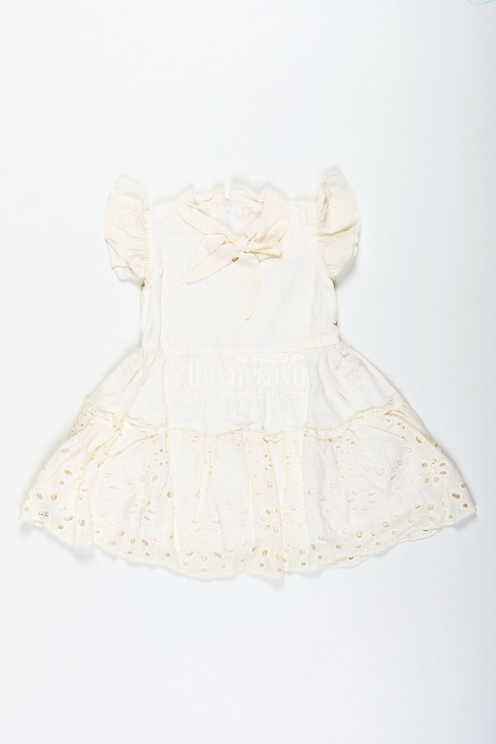 The Nesavu Girls Fancy Frock Everyday Floral Frock for Toddler Girls Comfortable & Cute Nesavu 20 (3Y) / Half white GFC1821A-20 Nesavu Everyday Floral Frock Toddlers Girls Lightweight Hakoba Fabric Puff Sleeves