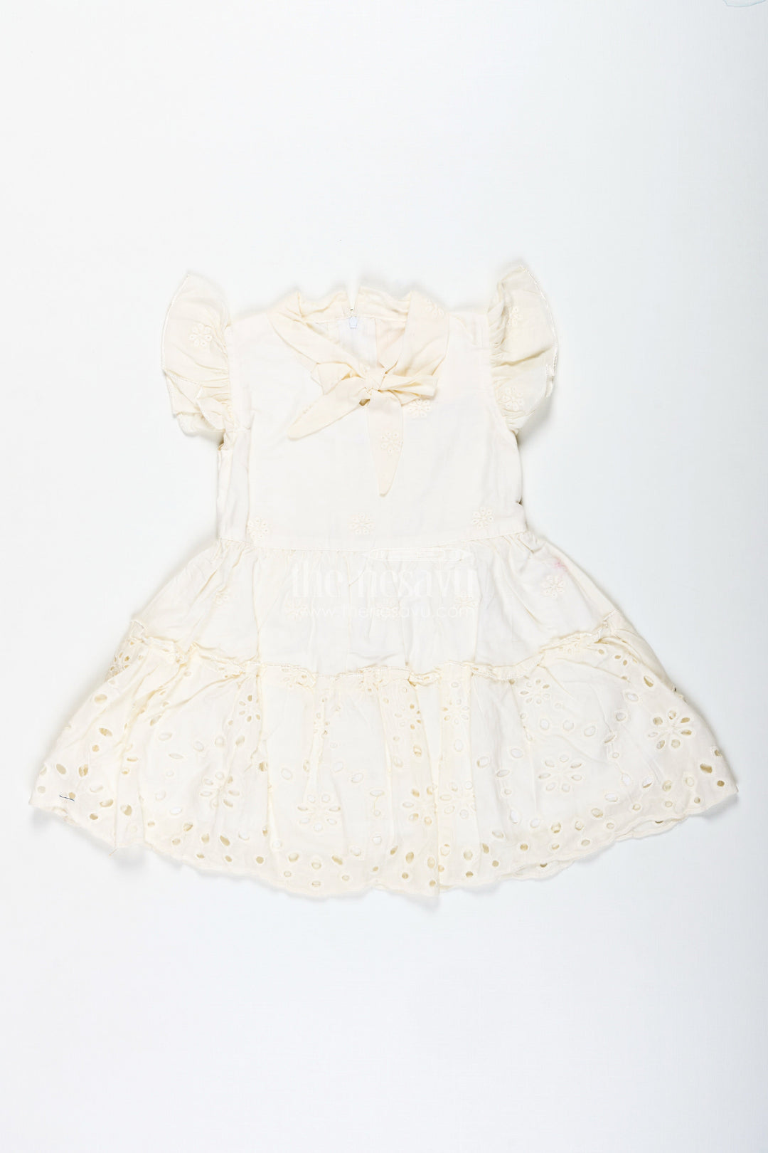 The Nesavu Girls Fancy Frock Everyday Floral Frock for Toddler Girls Comfortable & Cute Nesavu 20 (3Y) / Half white GFC1821A-20 Nesavu Everyday Floral Frock Toddlers Girls Lightweight Hakoba Fabric Puff Sleeves