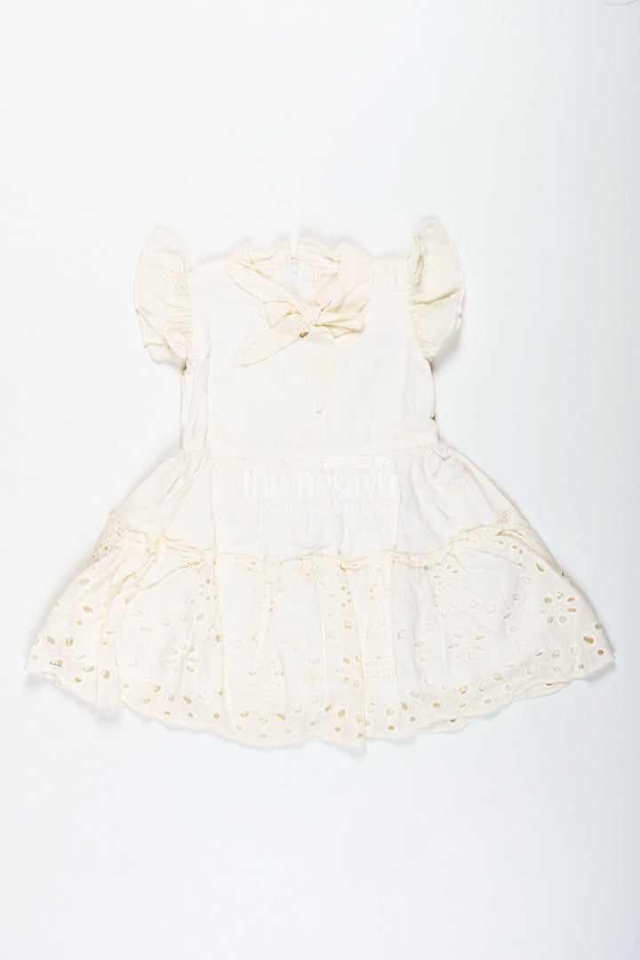 The Nesavu Girls Fancy Frock Everyday Floral Frock for Toddler Girls Comfortable & Cute Nesavu 20 (3Y) / Half white GFC1821A-20 Nesavu Everyday Floral Frock Toddlers Girls Lightweight Hakoba Fabric Puff Sleeves