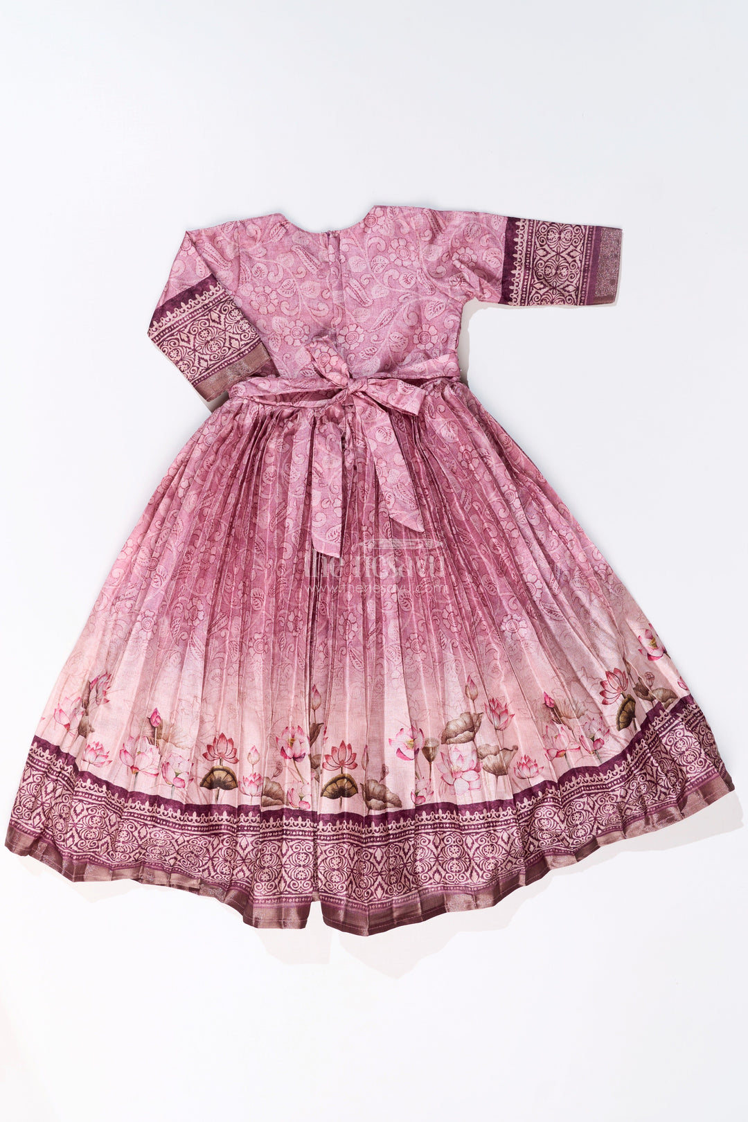 The Nesavu Girls Party Gown Exquisite Gown for Wedding Party with Pichwai Theme Semi Raw Silk and Embellished Waistline Nesavu Exquisite Gown Wedding Party Pichwai Theme Semi Raw Silk Embellished Waistline | The Nesavu