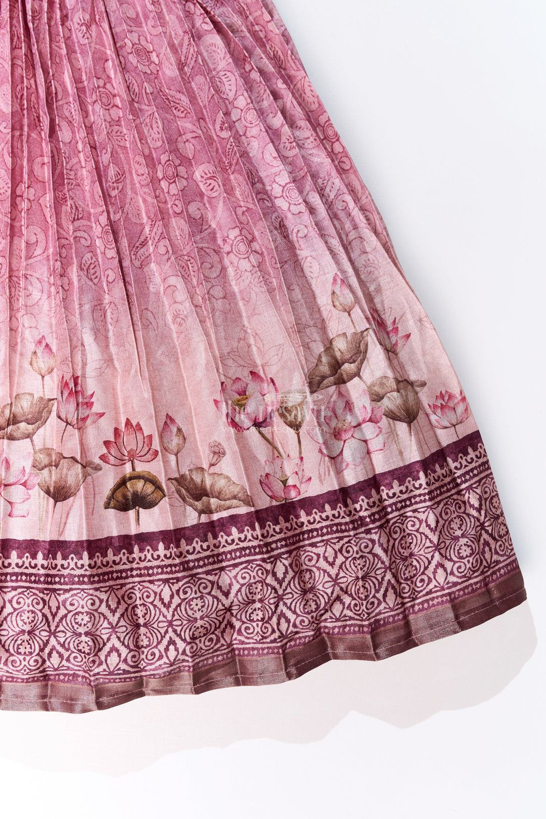 The Nesavu Girls Party Gown Exquisite Gown for Wedding Party with Pichwai Theme Semi Raw Silk and Embellished Waistline Nesavu Nesavu Exquisite Gown Wedding Party Pichwai Theme Semi Raw Silk Embellished Waistline