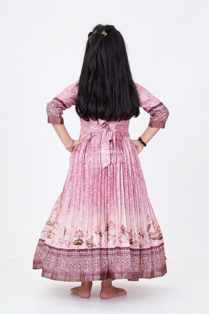 The Nesavu Girls Party Gown Exquisite Gown for Wedding Party with Pichwai Theme Semi Raw Silk and Embellished Waistline Nesavu Nesavu Exquisite Gown Wedding Party Pichwai Theme Semi Raw Silk Embellished Waistline