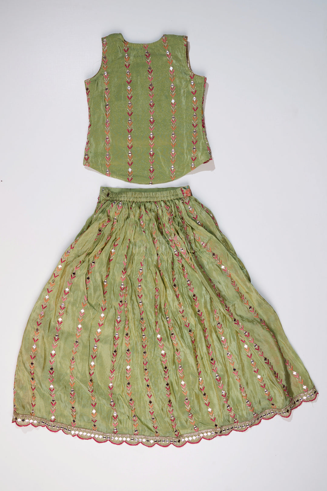 The Nesavu Girls Lehenga Choli Exquisite Green Lehenga for Girls with Floral Embroidery and Mirror Work Choli Nesavu Exquisite Green Lehenga Girls Floral Embroidery Mirror Work Choli | The Nesavu