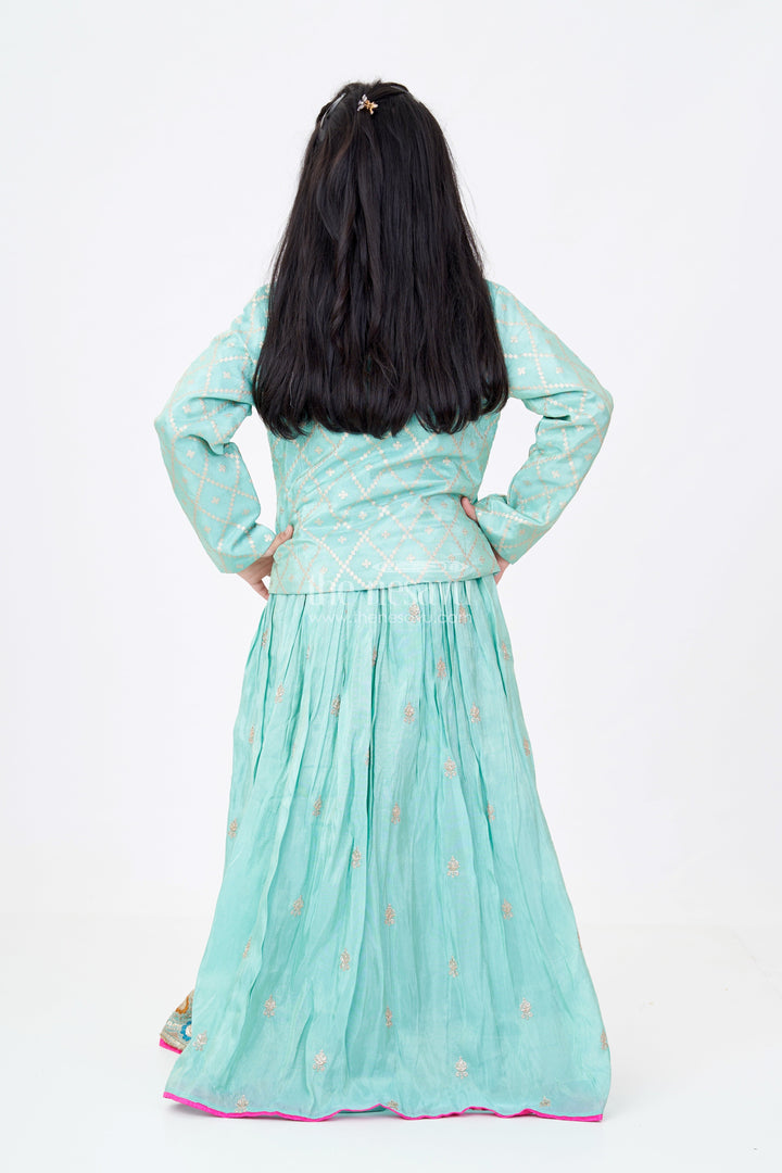 The Nesavu Girls Lehenga Choli Exquisite Light Green Lehenga for Girls with Designer Embroidery and Shimmer Chinon Silk Nesavu Exquisite Light Green Lehenga Girls Designer Embroidery Shimmer Chinon Silk | The Nesavu