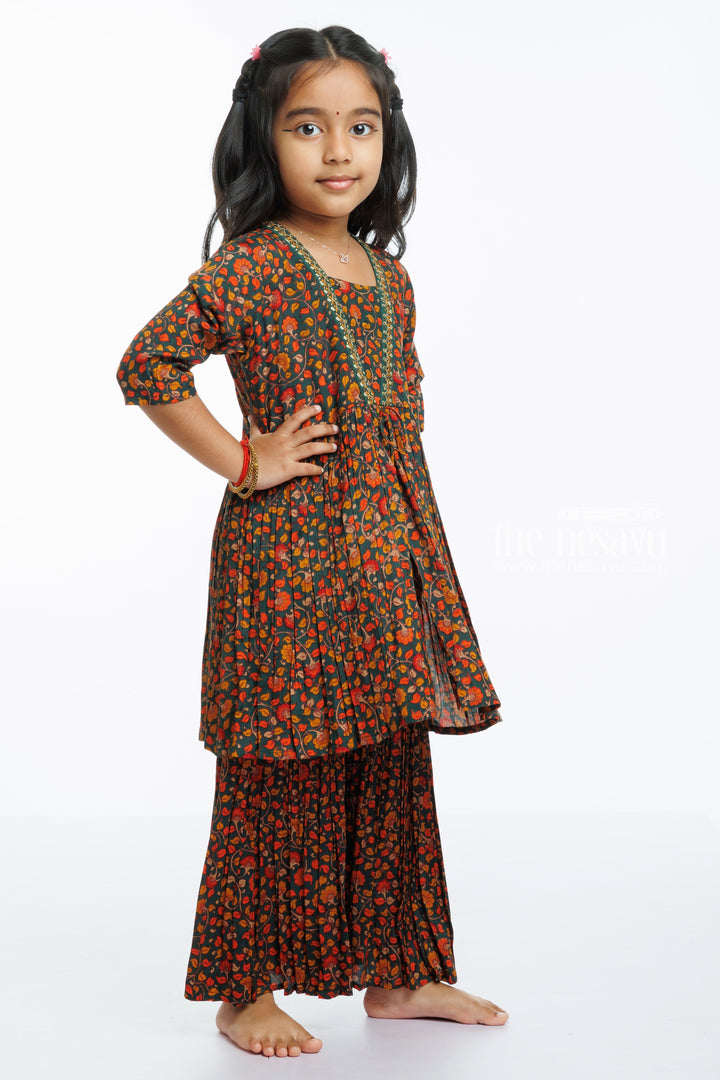 The Nesavu Girls Sharara / Plazo Set Exquisite Tradition: Girls Youthful Short Kurti with Gharara Set Nesavu Shop the Latest Kurti Gharara Set Online | Perfect for Young Fashionistas | The Nesavu