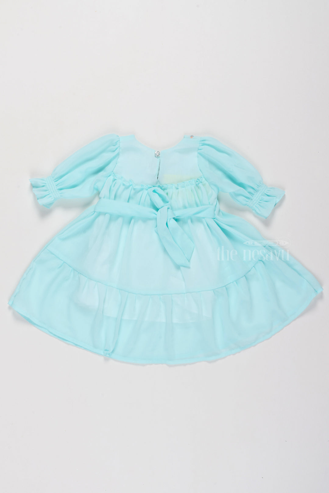 The Nesavu Girls Fancy Frock Fancy Birthday Outfits for Girls in Aqua Blue with Elegant Smocked Design Nesavu Fancy Birthday Outfits Girls Aqua Blue Smocked Detailing Floral Embroidery | The Nesavu