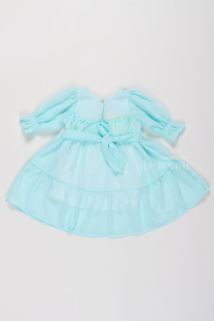 The Nesavu Girls Fancy Frock Fancy Birthday Outfits for Girls in Aqua Blue with Elegant Smocked Design Nesavu Fancy Birthday Outfits Girls Aqua Blue Smocked Detailing Floral Embroidery | The Nesavu