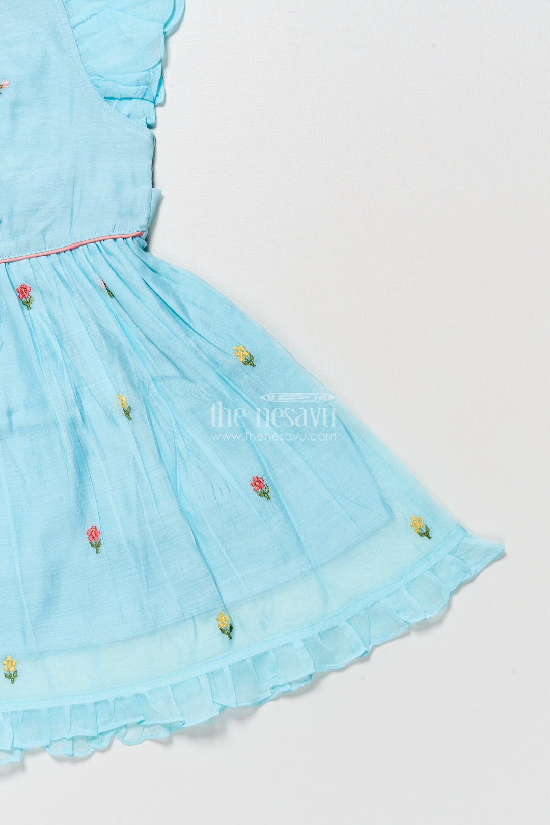 The Nesavu Girls Chanderi Frock Fancy Chanderi Cotton Frock for Girls with Doll Embroidery Nesavu Nesavu girls Chanderi cotton frock doll embroidery  perfect birthdays school events
