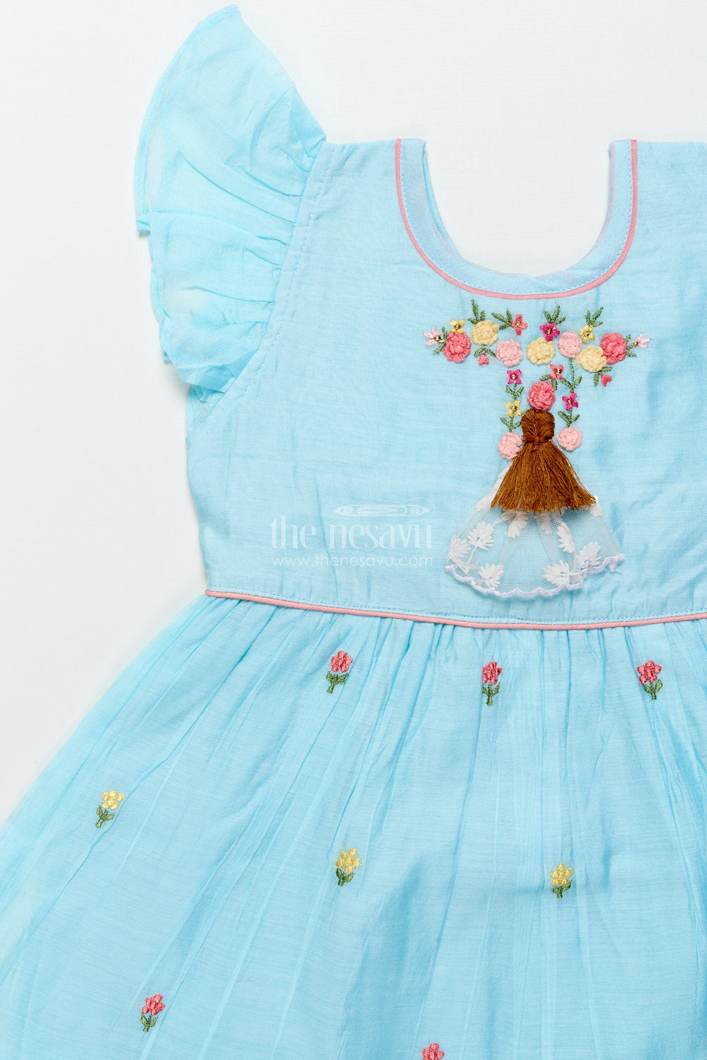 The Nesavu Girls Chanderi Frock Fancy Chanderi Cotton Frock for Girls with Doll Embroidery Nesavu Nesavu girls Chanderi cotton frock doll embroidery  perfect birthdays school events