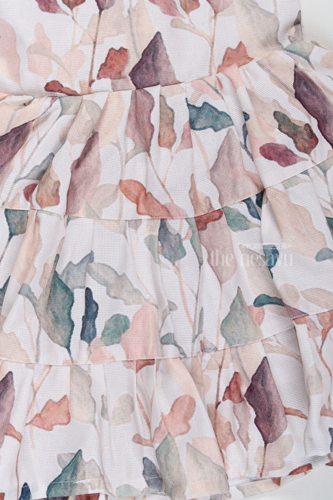 The Nesavu Girls Cotton Frock Fancy Dresses in Georgette with Subtle Leaf Print and Elegant Fit for Girls Nesavu Fancy Dresses Girls Georgette Fabric Layered Leaf Print Design | The Nesavu