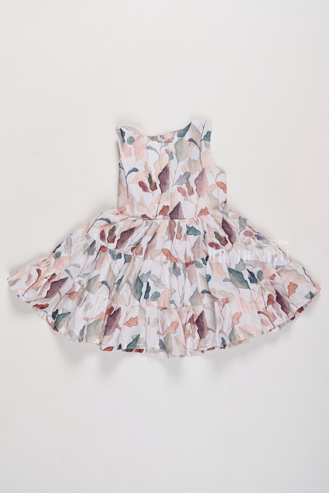 The Nesavu Girls Cotton Frock Fancy Dresses in Georgette with Subtle Leaf Print and Elegant Fit for Girls Nesavu Fancy Dresses Girls Georgette Fabric Layered Leaf Print Design | The Nesavu