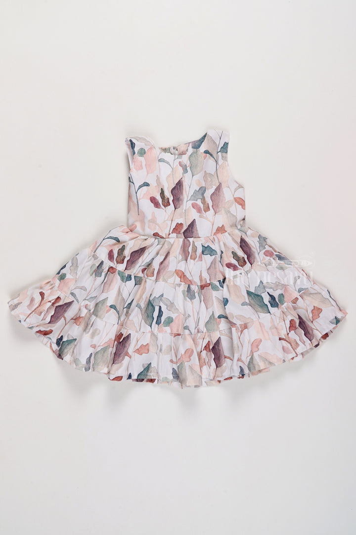 The Nesavu Girls Cotton Frock Fancy Dresses in Georgette with Subtle Leaf Print and Elegant Fit for Girls Nesavu Fancy Dresses Girls Georgette Fabric Layered Leaf Print Design | The Nesavu