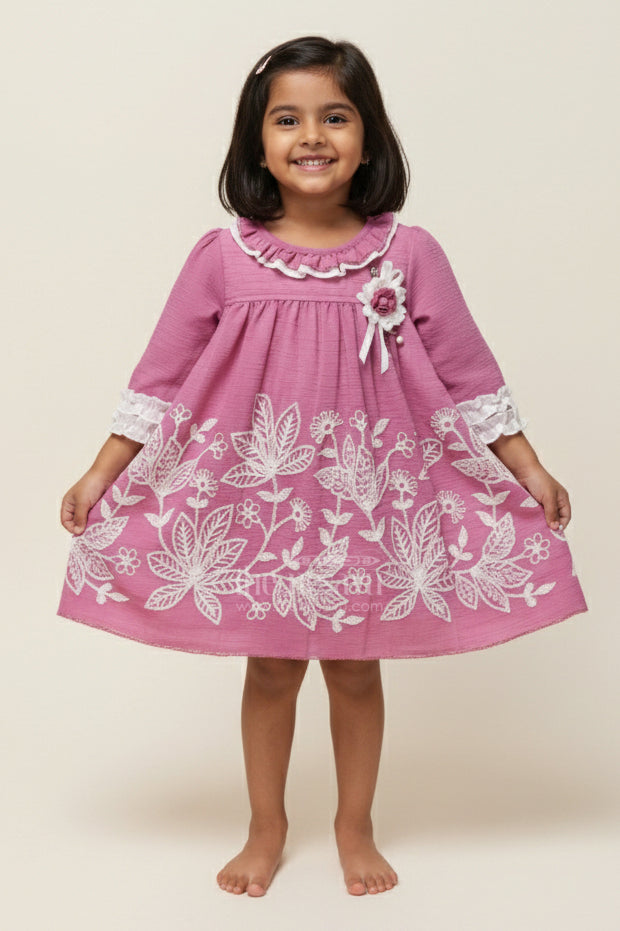 The Nesavu Girls Fancy Frock Fancy Frock for Baby Girls Attending Birthdays and Ethnic Occasions Nesavu 16 (1Y) / Pink GFC1867B-16 Nesavu embroidered georgette fancy frock baby girls  perfect birthdays festive celebrations