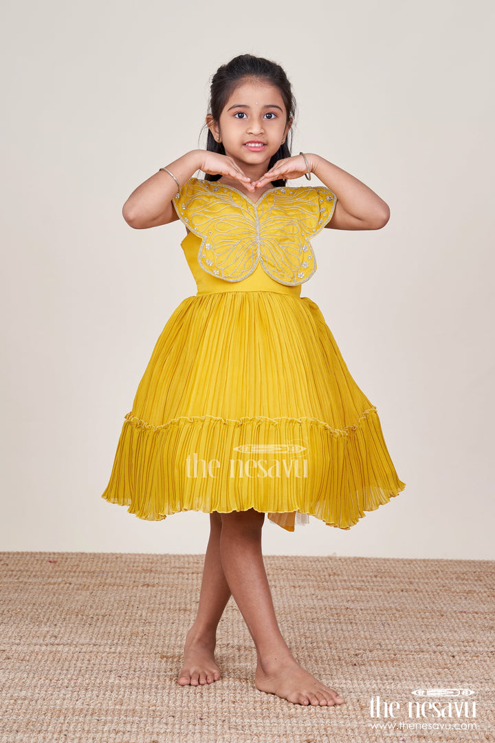 The Nesavu Girls Fancy Party Frock Fancy Frock for Baby Girls with Butterfly Embroidery for Birthdays and Events Nesavu 16 (1Y) / Yellow PF270C-16 Nesavu fancy baby frock butterfly embroidery perfect birthdays festive occasions