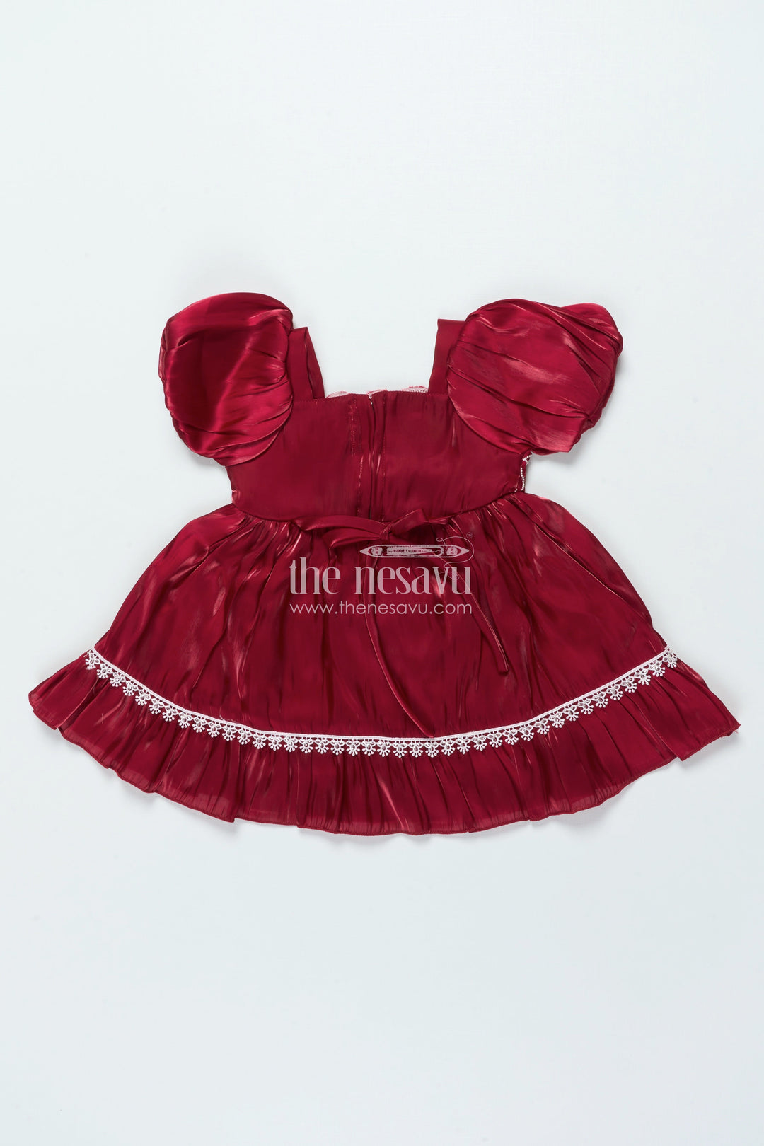 The Nesavu Girls Fancy Frock Fancy Frock for Baby Girls with Embroidery and Puff Sleeves Nesavu Nesavu fancy frock baby girls embroidered yoke puff sleeves festive birthday wear