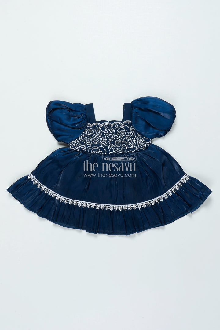 The Nesavu Girls Fancy Frock Fancy Frock for Baby Girls with Organza Embroidery for Festive Occasions Nesavu 14 (6M) / Blue GFC1905B-14 Nesavu fancy baby frock embroidery festive wear dress girls