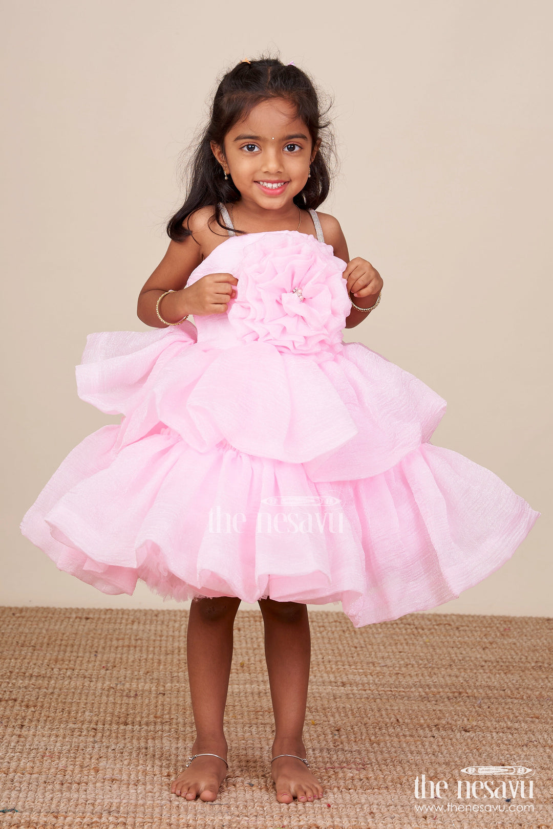 The Nesavu Girls Fancy Party Frock Fancy Frock for Baby Girls with Shimmer Organza for Birthdays and Stage Events Nesavu 16 (1Y) / Pink PF249A-16 Nesavu baby girl shimmer organza frock  ideal birthdays naming ceremonies twirl-ready celebrations