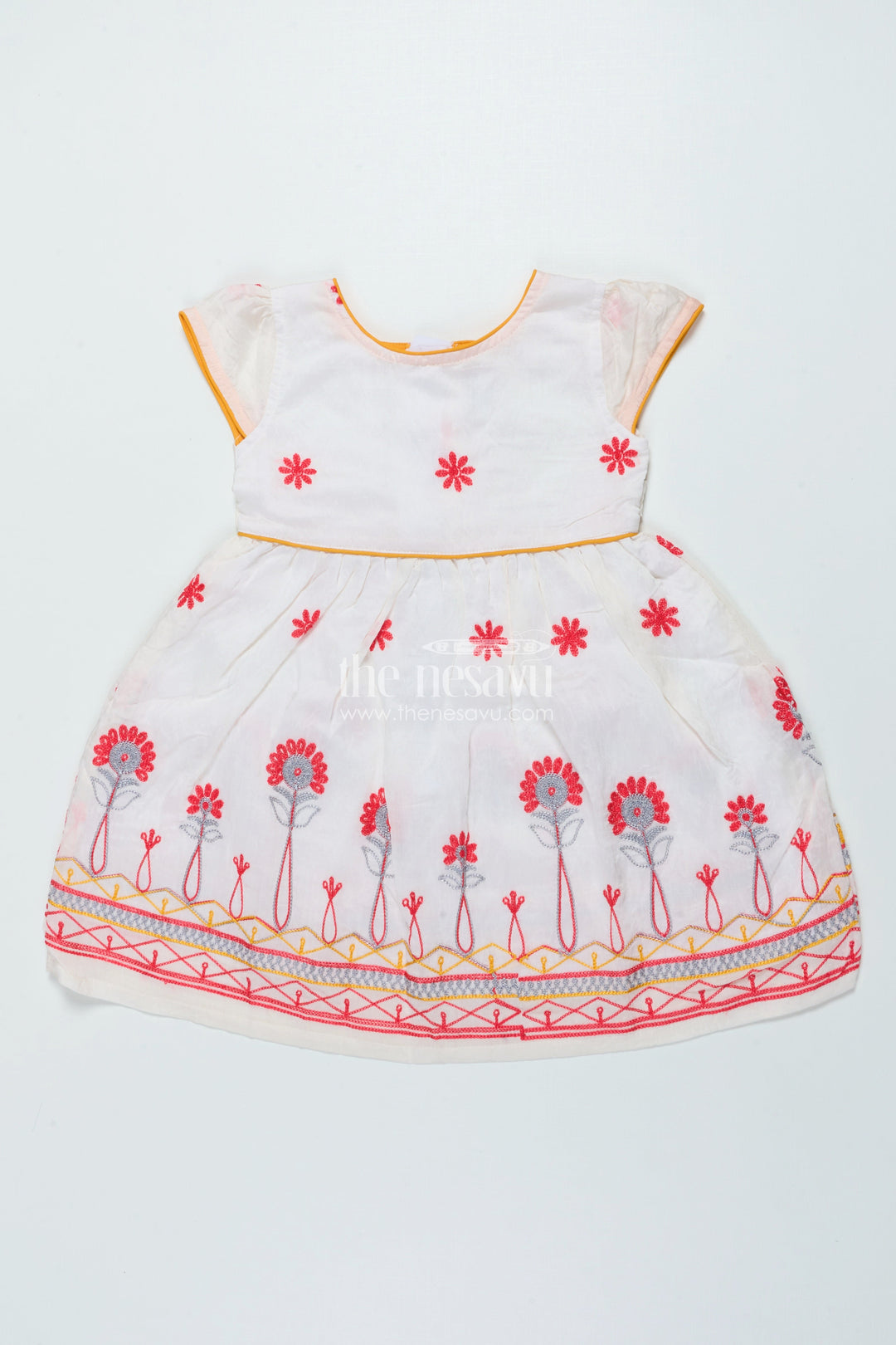The Nesavu Girls Fancy Frock Fancy Frock for Girls for Parties and Festive Dressing Nesavu 20 (3Y) / White GFC2002A-20 Nesavu fancy georgette frock girls embroidery weddings parties festive occasions