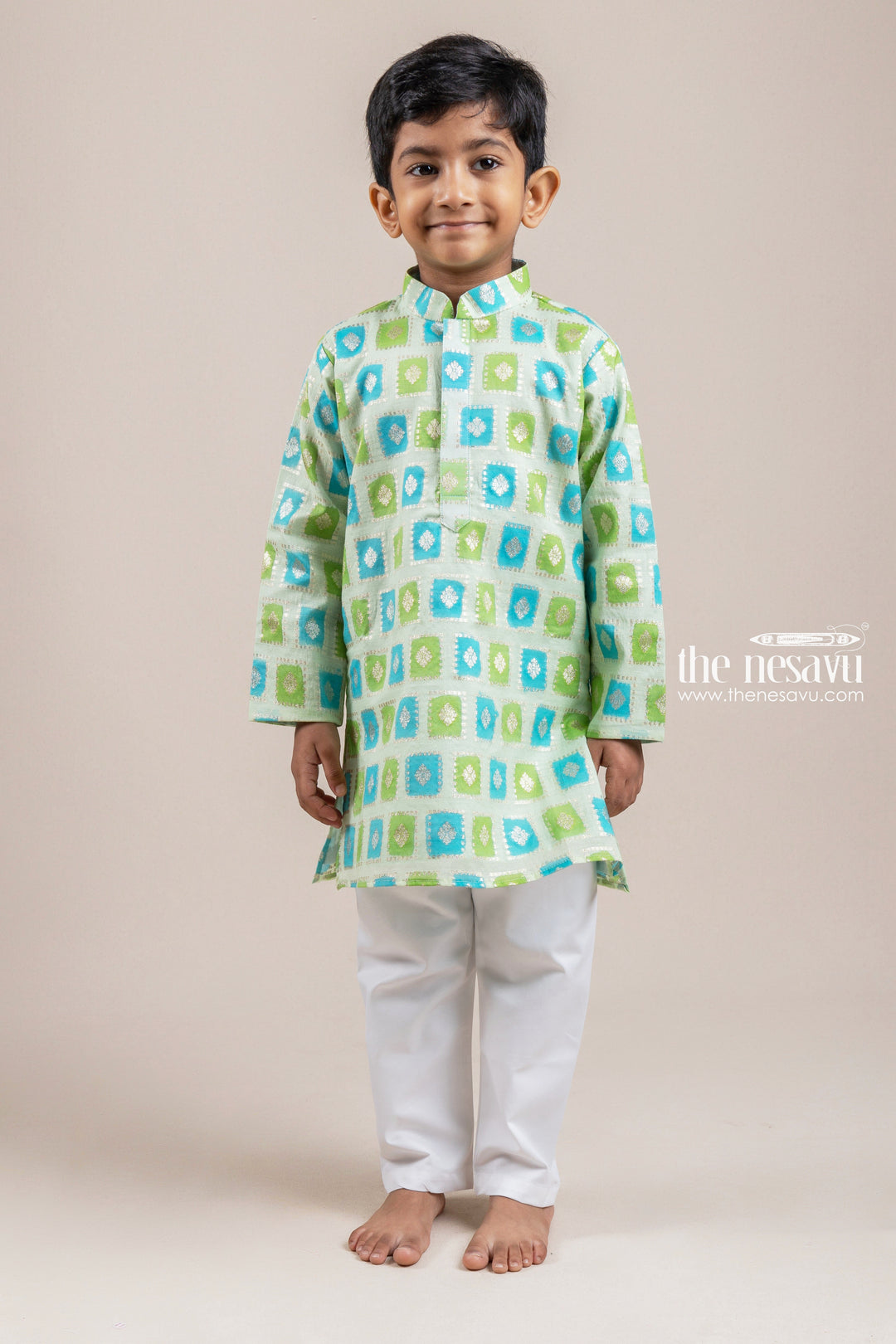 Fancy Green butta Designer Boys Kurta With White pant