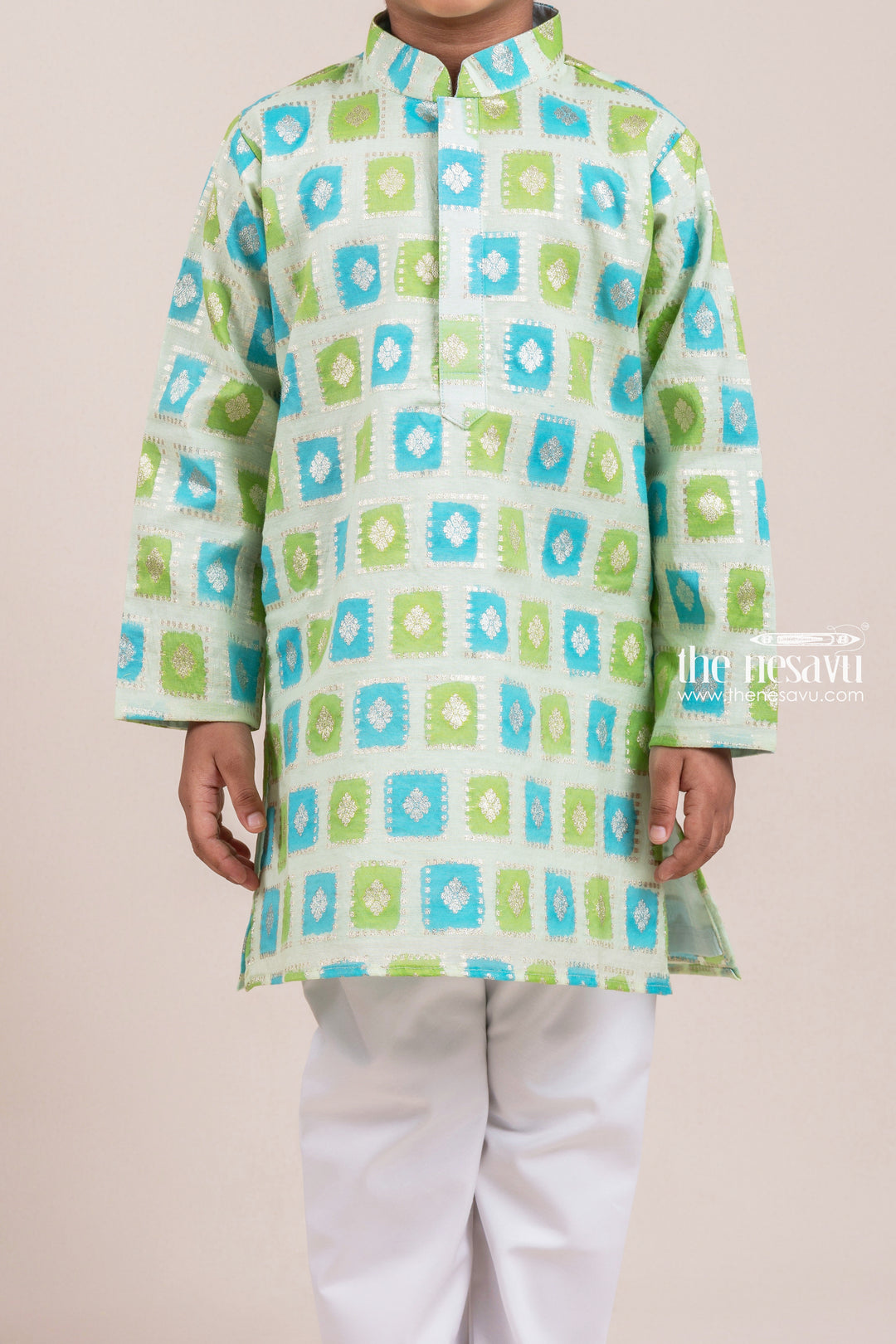 Fancy Green butta Designer Boys Kurta With White pant