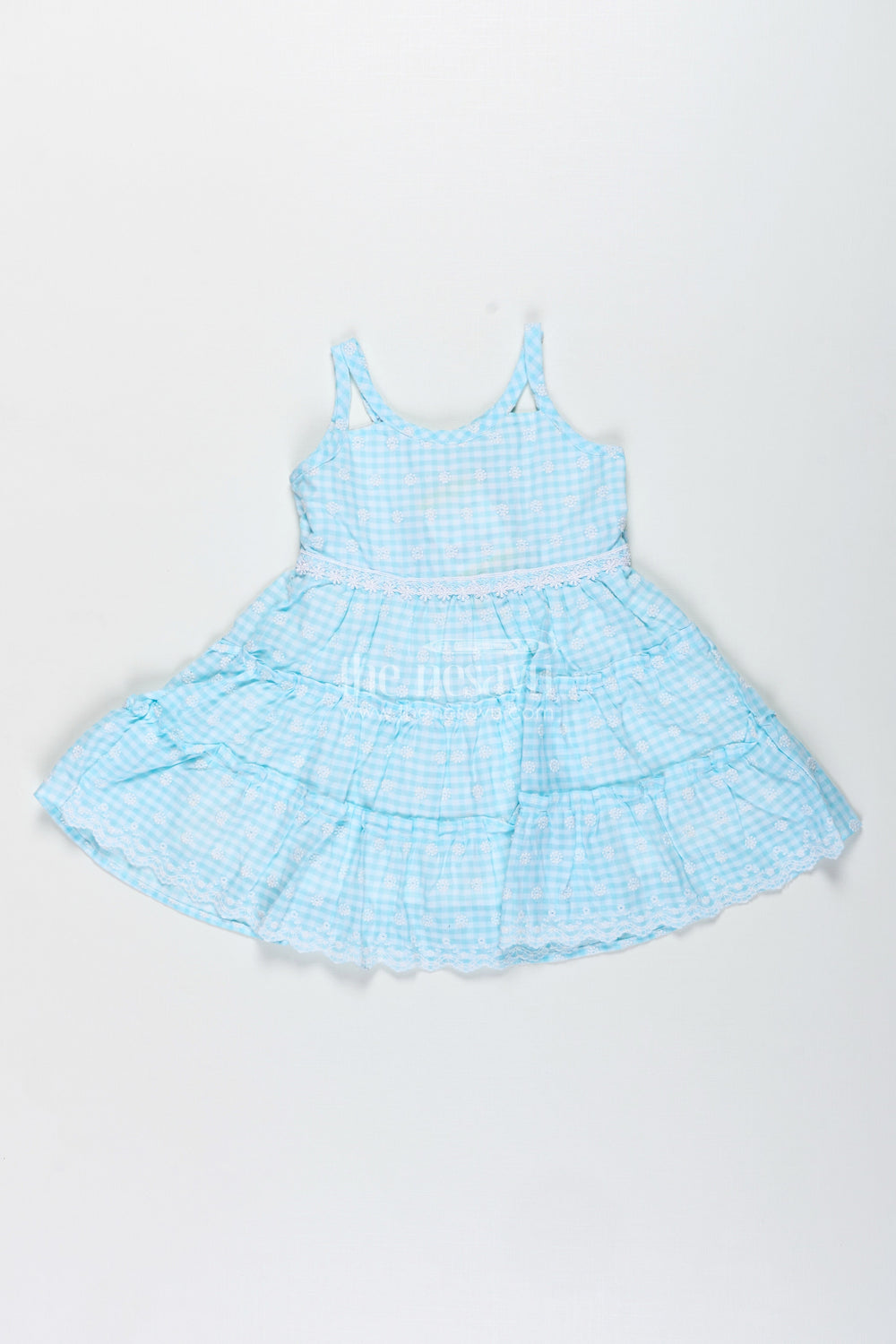 The Nesavu Girls Fancy Frock Fancy Lace Frock for Kids Soft & Lightweight Party Wear Nesavu 18 (2Y) / Green GFC1820B-18 Nesavu Kids Fancy Frock Lace Mint Green Cotton Featuring Embroidered Tiered Skirt