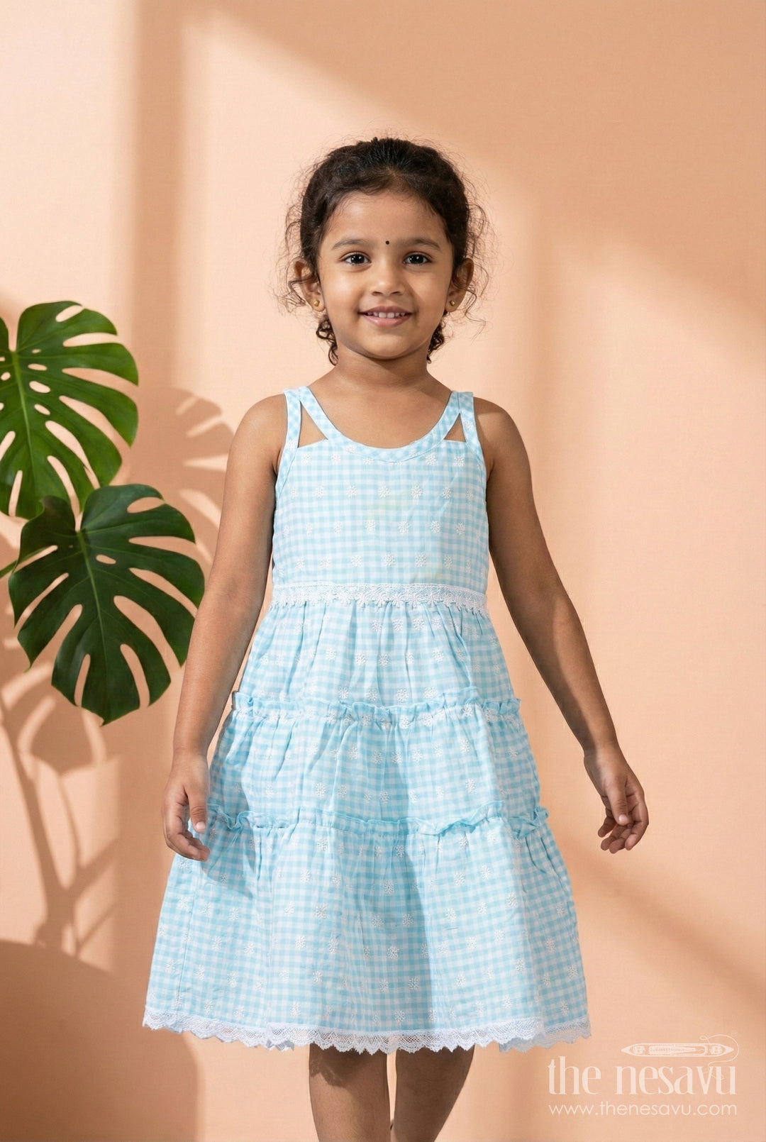 The Nesavu Girls Fancy Frock Fancy Lace Frock for Kids Soft & Lightweight Party Wear Nesavu 18 (2Y) / Green GFC1820B-18 Nesavu Kids Fancy Frock Lace Mint Green Cotton Featuring Embroidered Tiered Skirt