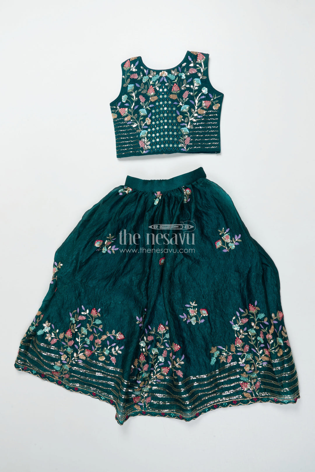 The Nesavu Girls Fancy Lehenga Fancy Lehenga Choli Set for Toddler Girls Weddings and Festivals Nesavu 24 (5Y) / Green GL719A-24 Nesavu toddler girls lehenga set embroidered georgette festive occasions weddings