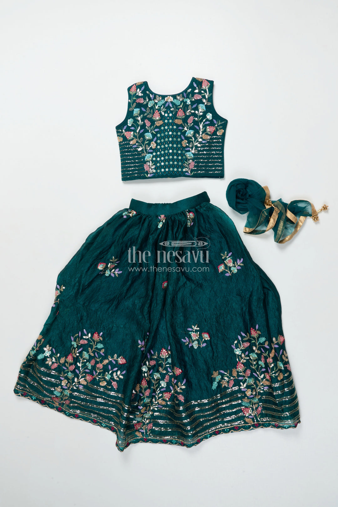 The Nesavu Girls Fancy Lehenga Fancy Lehenga Choli Set for Toddler Girls Weddings and Festivals Nesavu Nesavu toddler girls lehenga set embroidered georgette festive occasions weddings