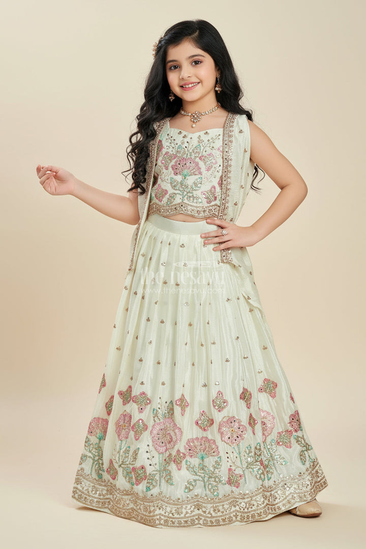 The Nesavu Girls Fancy Lehenga Fancy Lehenga for Baby Girls with Pastel Embroidery and Organza Dupatta Nesavu Nesavu white baby girls fancy lehenga with pastel embroidery and organza dupatta for weddings