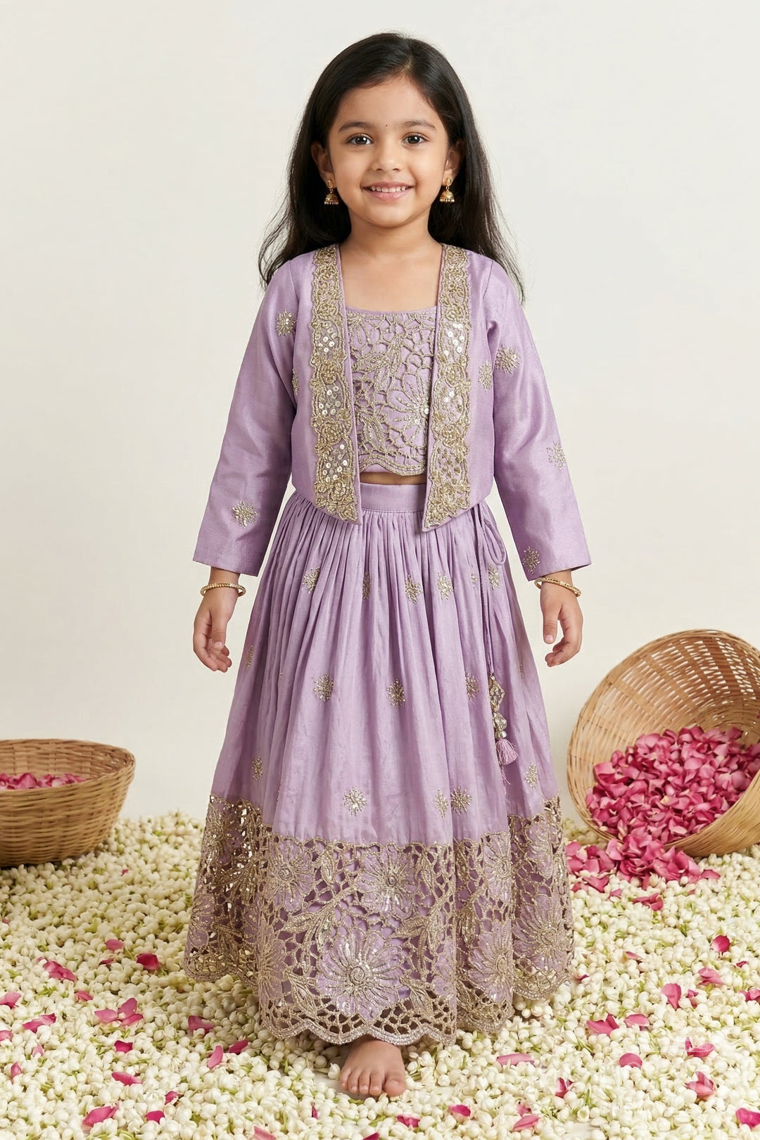 The Nesavu Girls Fancy Lehenga Fancy Lehenga Set for Girls with Cutwork Yoke for Weddings and Parties Nesavu 16 (1Y) / Purple / Viscose GL867A-16 Nesavu fancy lehenga set for girls with cutwork embroidered yoke for weddings and festive occasions