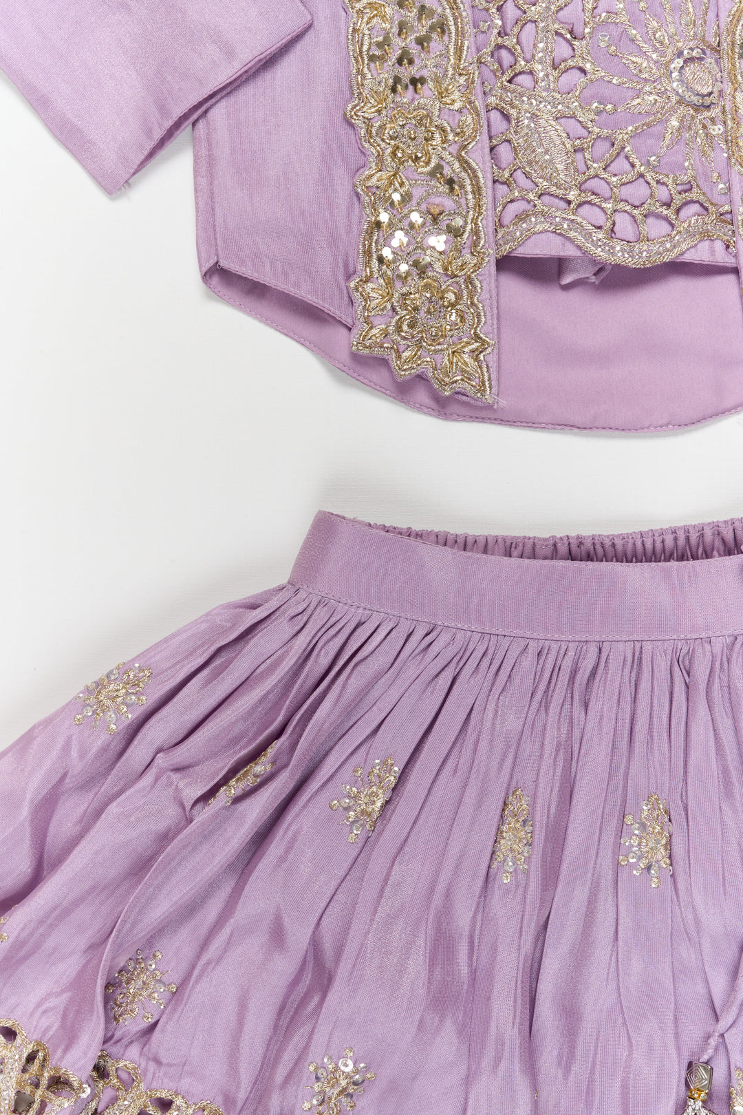 The Nesavu Girls Fancy Lehenga Fancy Lehenga Set for Girls with Cutwork Yoke for Weddings and Parties Nesavu Nesavu fancy lehenga set for girls with cutwork embroidered yoke for weddings and festive occasions