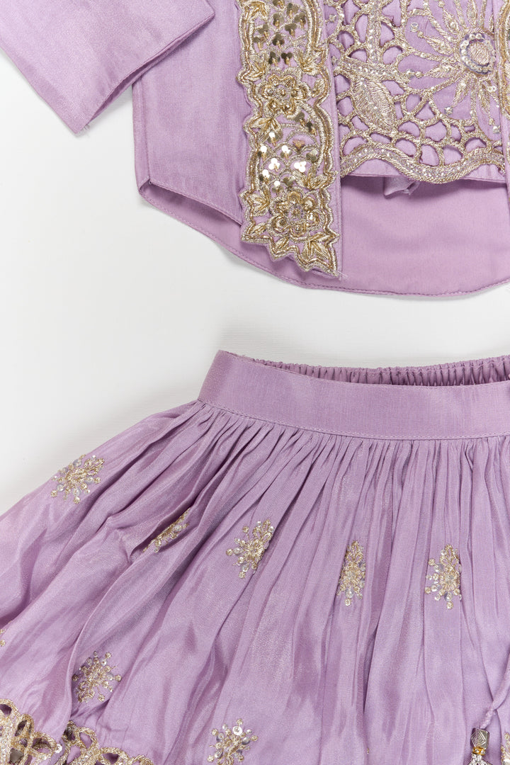 The Nesavu Girls Fancy Lehenga Fancy Lehenga Set for Girls with Cutwork Yoke for Weddings and Parties Nesavu Nesavu fancy lehenga set for girls with cutwork embroidered yoke for weddings and festive occasions