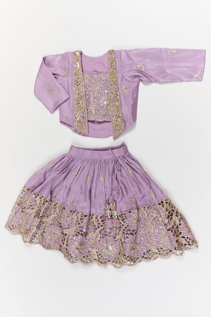 The Nesavu Girls Fancy Lehenga Fancy Lehenga Set for Girls with Cutwork Yoke for Weddings and Parties Nesavu Nesavu fancy lehenga set for girls with cutwork embroidered yoke for weddings and festive occasions