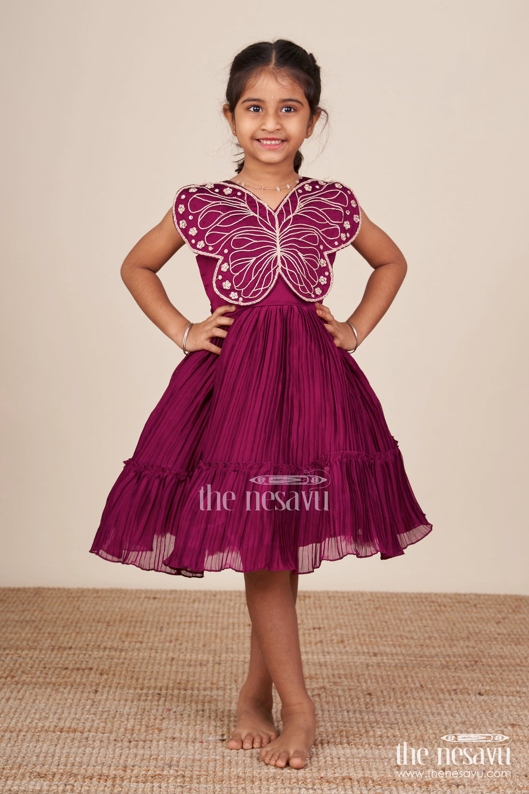 The Nesavu Girls Fancy Party Frock Fancy Party Frock for Toddler Girls for Birthdays and Evening Events Nesavu 16 (1Y) / Purple PF270B-16 Nesavu toddler girl fancy party frock georgette butterfly embroidery  perfect birthdays