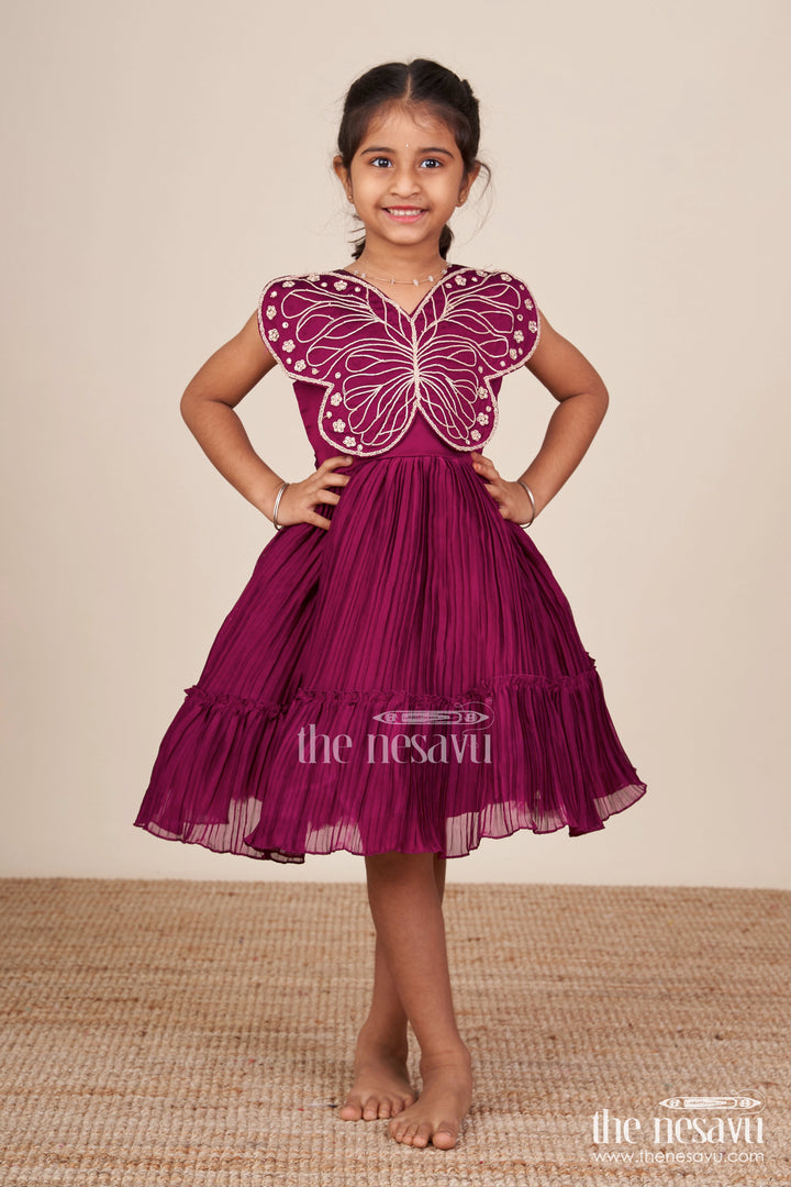 The Nesavu Girls Fancy Party Frock Fancy Party Frock for Toddler Girls for Birthdays and Evening Events Nesavu 16 (1Y) / Purple PF270B-16 Nesavu toddler girl fancy party frock georgette butterfly embroidery  perfect birthdays