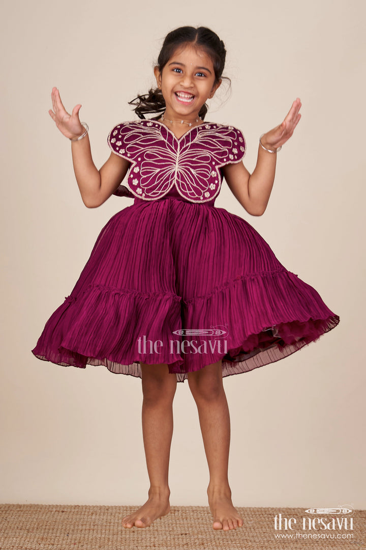 The Nesavu Girls Fancy Party Frock Fancy Party Frock for Toddler Girls for Birthdays and Evening Events Nesavu Nesavu toddler girl fancy party frock georgette butterfly embroidery  perfect birthdays