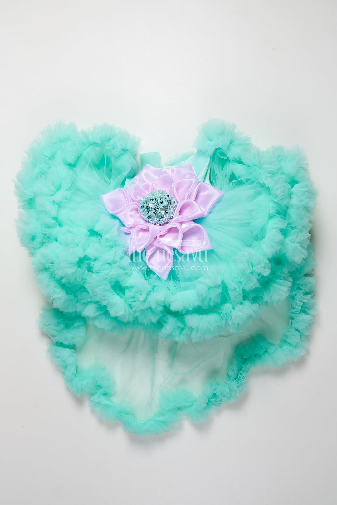 The Nesavu Girls Fancy Party Frock Fancy Party Frock with Floral Embellishment for Baby Girls Nesavu 16 (1Y) / Green PF213B-16 Nesavu fancy party frock baby girls floral embellishment soft net