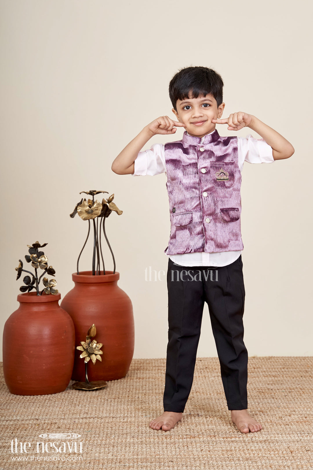 The Nesavu Boys Jacket Sets Fancy velvet jacket set for toddler boys for special occasions Nesavu 16 (1Y) / Purple BES887B-16 Nesavu toddler boys velvet jacket pant set  stylish party outfit festive occasions