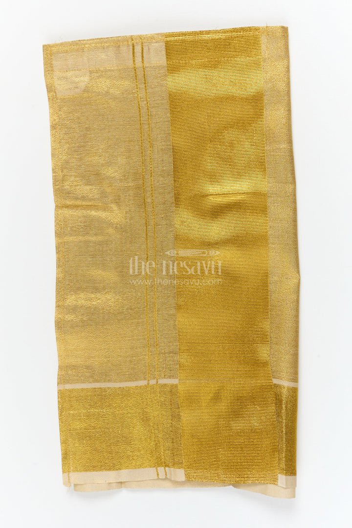 The Nesavu Boys Vesti Festival Wear Boys Vesti for South Indian Traditional Celebrations Nesavu 14 (6M) / Gold / Cotton D042A-14 Nesavu boys festive vesti in shiny Kerala cotton tissue for weddings and cultural rituals