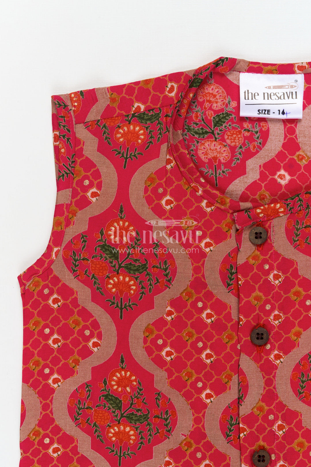The Nesavu Baby Jablas Festive Baby Jabla Top with Traditional Floral Pattern Nesavu 10 (NB) / Red / Viscose Silk IF044B-10 Nesavu festive floral baby jabla in breathable modal silk – perfect for functions and ethnic dressing