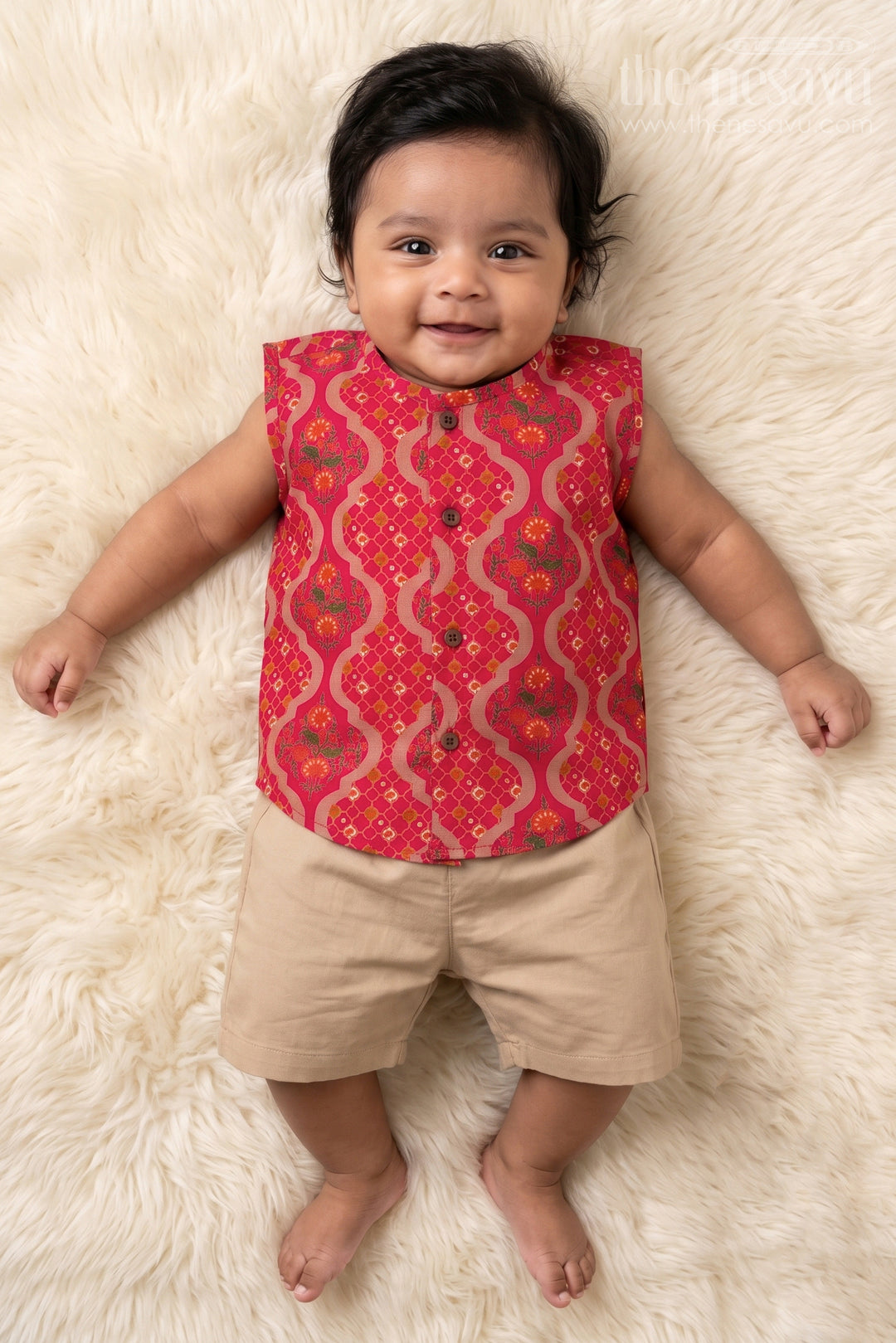 The Nesavu Baby Jablas Festive Baby Jabla Top with Traditional Floral Pattern Nesavu 10 (NB) / Red / Viscose Silk IF044B-10 Nesavu festive floral baby jabla in breathable modal silk – perfect for functions and ethnic dressing