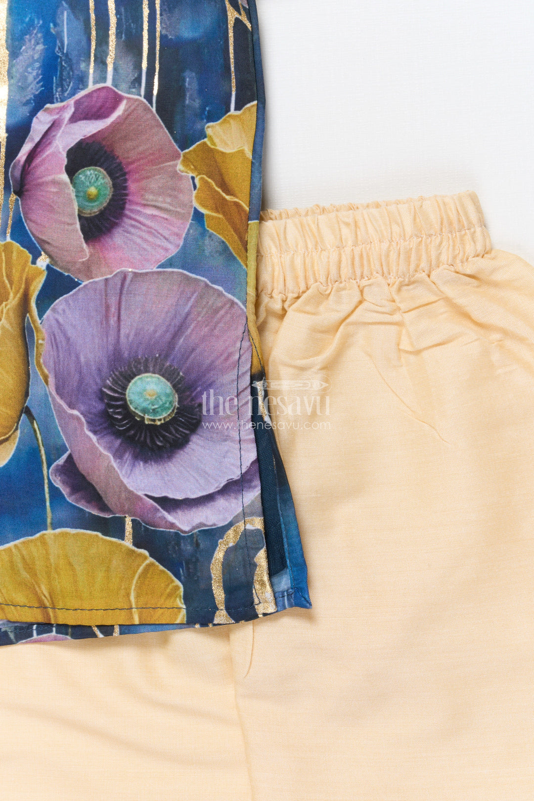 The Nesavu Boys Kurtha Set Festive Boys Kurta Set with Floral Foil Detailing and Silk Blend Nesavu Nesavu boys silk blend kurta set foil floral print perfect festive days weddings