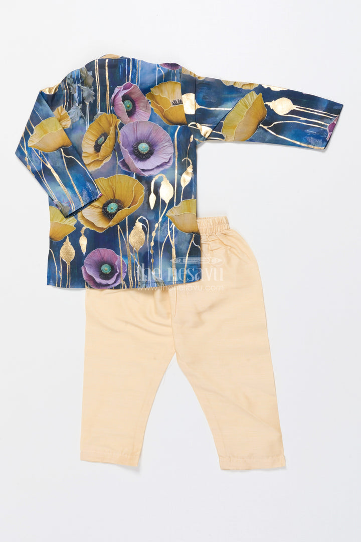The Nesavu Boys Kurtha Set Festive Boys Kurta Set with Floral Foil Detailing and Silk Blend Nesavu Nesavu boys silk blend kurta set foil floral print perfect festive days weddings
