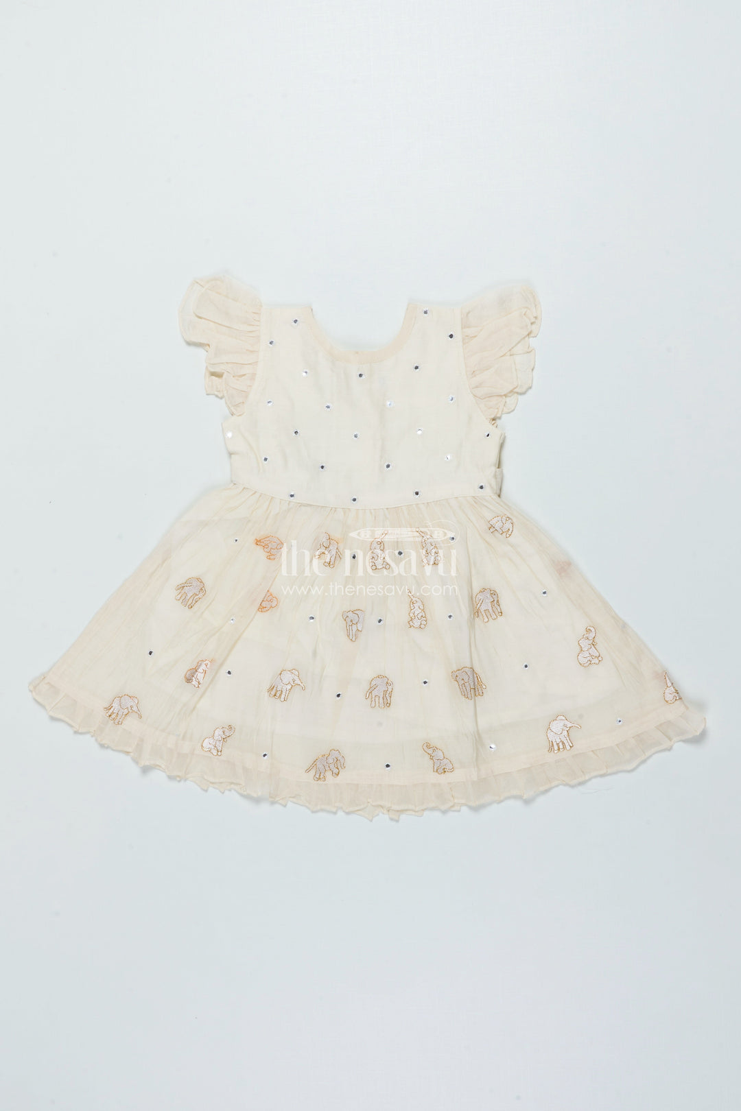 The Nesavu Girls Chanderi Frock Festive Chanderi Frock for Baby Girls for Cultural Events and Rituals Nesavu 16 (1Y) / Cream GFC1998A-16 Nesavu festive chanderi embroidered frock baby girls cultural events traditional rituals